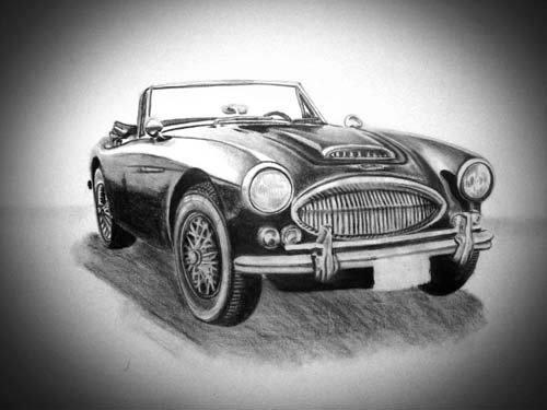 1967 Austin Healey 3000 Mk III charcoal drawing Charcoal drawing of a 1967