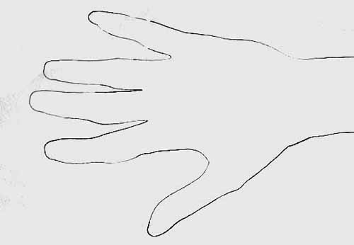 Basic outline of hand showing no detail. 