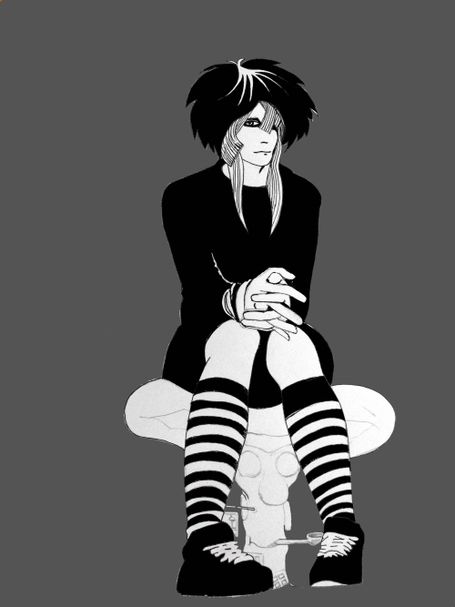 Cartoon Emo Girl Sitting all alone with no one.